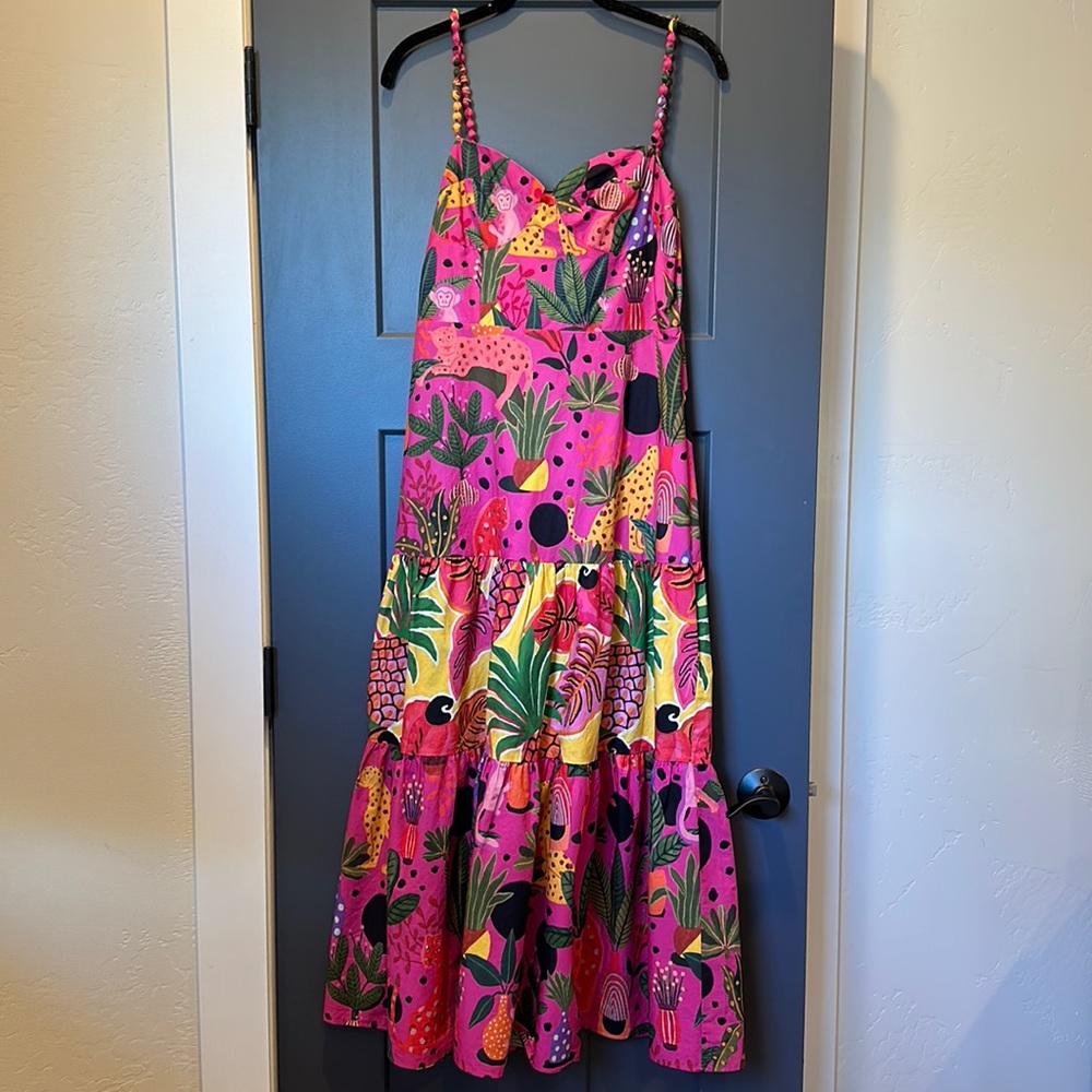 Farm Rio Pink Pop Leopards Mixed Midi Dress